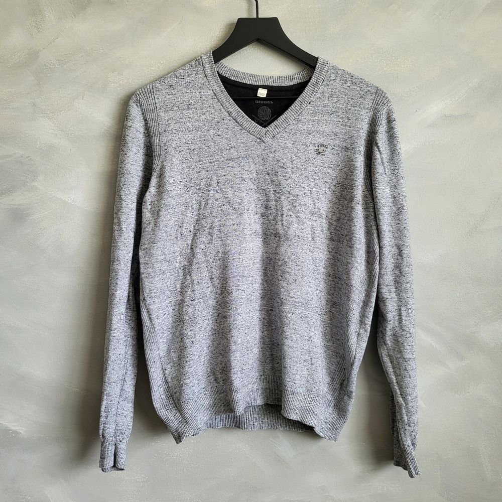 DIESEL K-BEN V-NECK SWEATER GREY speckled Size M knit Cotton Blend